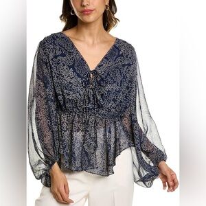 Ted Baker Navy Tie Front Soft Peplum Blouse